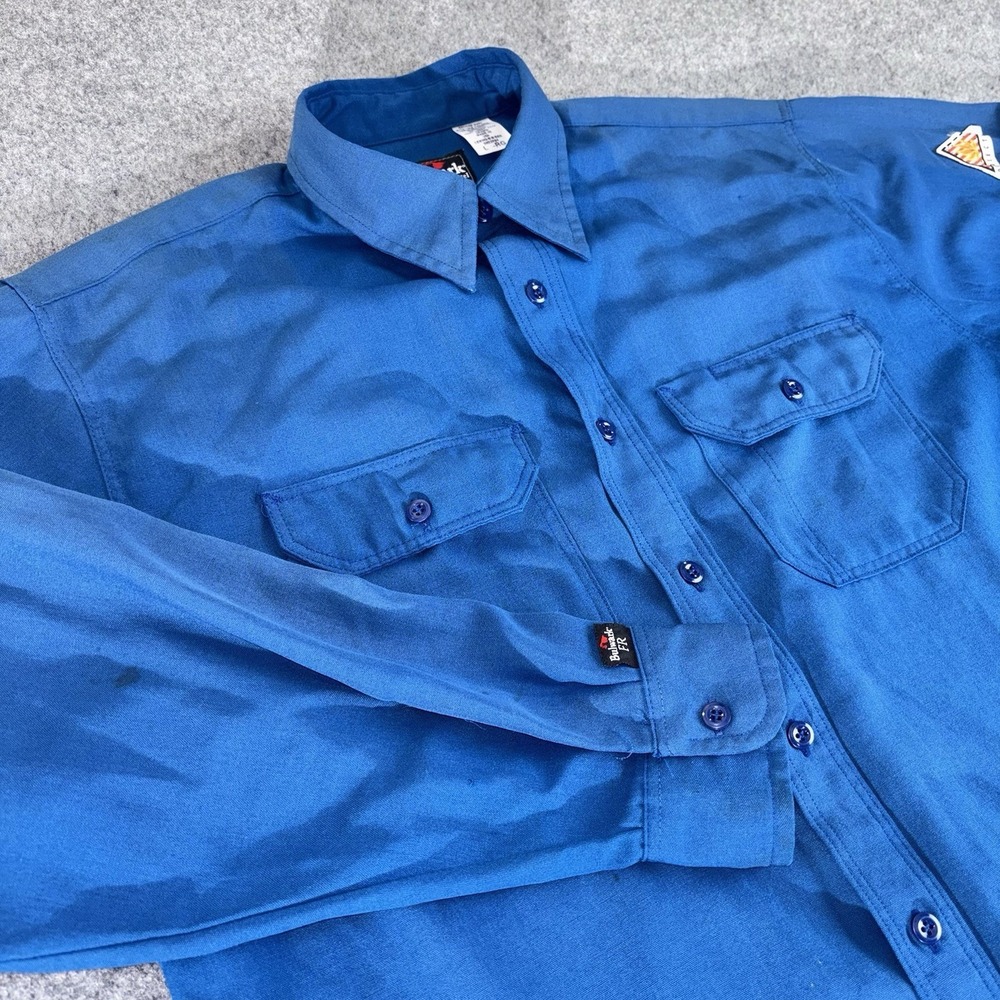 Bulwark FR Shirt Men's Large Flame Resistant VTG Blue Work Shirt Aramid Made USA